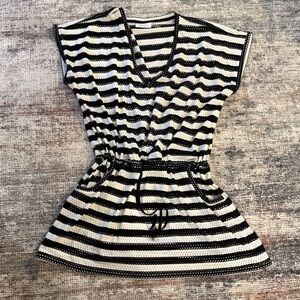 Black & White Striped Knit Drawstring Coverup